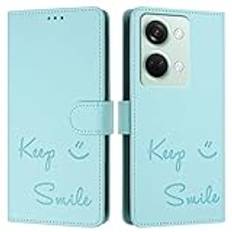 JZ Ace 2V / Nord 3 Fall Konstläder Flip Cover Wallet [Keep Smile][Handled & Neck Strap][Korthållare] För OnePlus Ace 2V / Nord 3 Fall - Mint Green