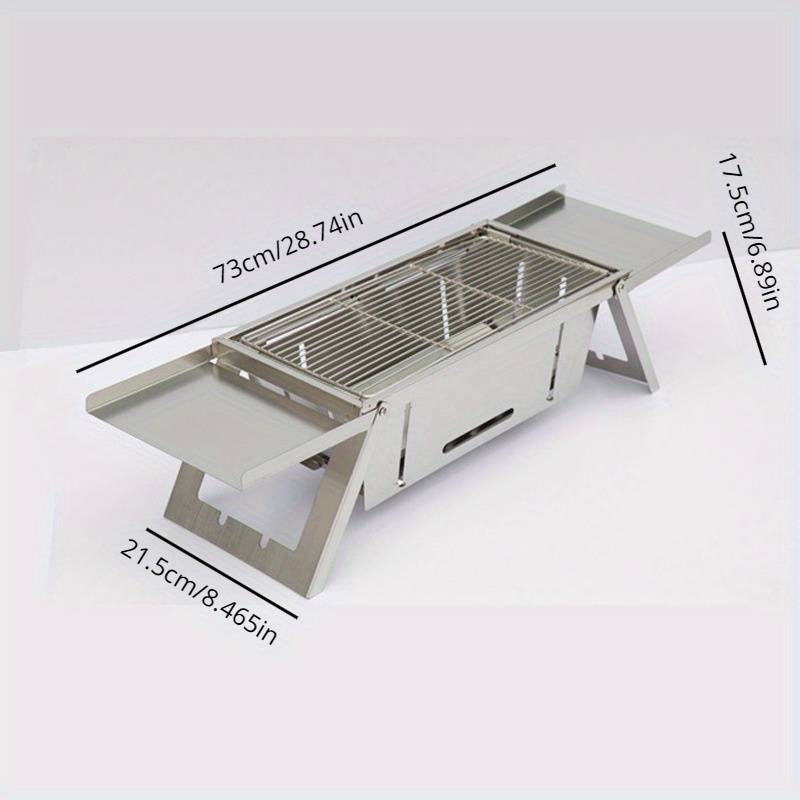 TEMU Portable Stainless Steel Charcoal Grill - Quick 1-second Foldable Design, Durable & Thickened For Outdoor Bbq, Camping, Backyard Barbecues – Polished Finish, No Magnesium Rod/flint Included