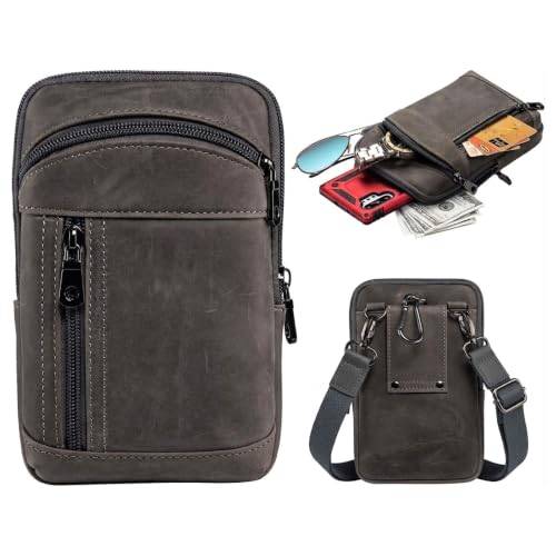 hengwin Echtes Leder Umhängetasche Herren, Handytasche Herren, Crossbody Sling Bag, Schultertasche Herrentasche zum Umhängen, Shoulder Bag Kleine Handtasche, Mini Männer Tasche (Grau)