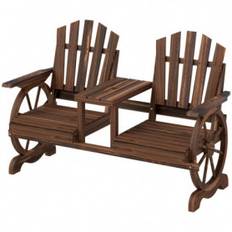 Trädgårdsbänk för 2 Personer med Bord och Paraplyhållare – 154 x 65 x 102 cm