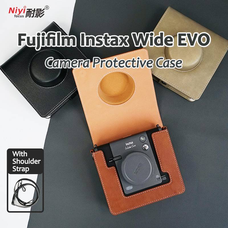 Camera Protective Case for Fujifilm Instax Wide EVO Camera Bag Pouch Protect Cover with Shoulder Strap Leather Soft Magnetic Bag