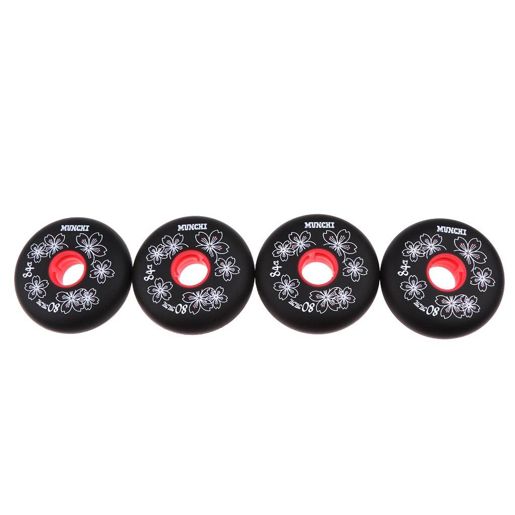 4 st inline roller hockey fitness skridskohjul 84a svart / röd - 72mm/76mm/80mm - Svart 80mm