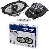 KIT SET FÖR ALPINE SXE-4625S 2 2-vägs koaxialhögtalare 4" x 6" 10 x 15 cm 100x150 mm 20 watt rms och 150 watt max för bil, per par + 5 klistermärken + monteringsskruvar ingår