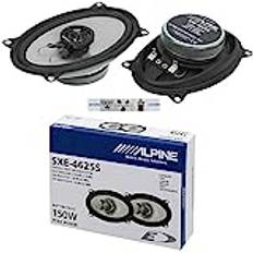 KIT SET FÖR ALPINE SXE-4625S 2 2-vägs koaxialhögtalare 4" x 6" 10 x 15 cm 100x150 mm 20 watt rms och 150 watt max för bil, per par + 5 klistermärken + monteringsskruvar ingår