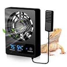 Petyoung Ventilationsfläkt för reptilhölje, effektiv kylfläkt reptilfuktighetsmätare med LED-display för regnskogsterrarium vivarium reptiler ormar