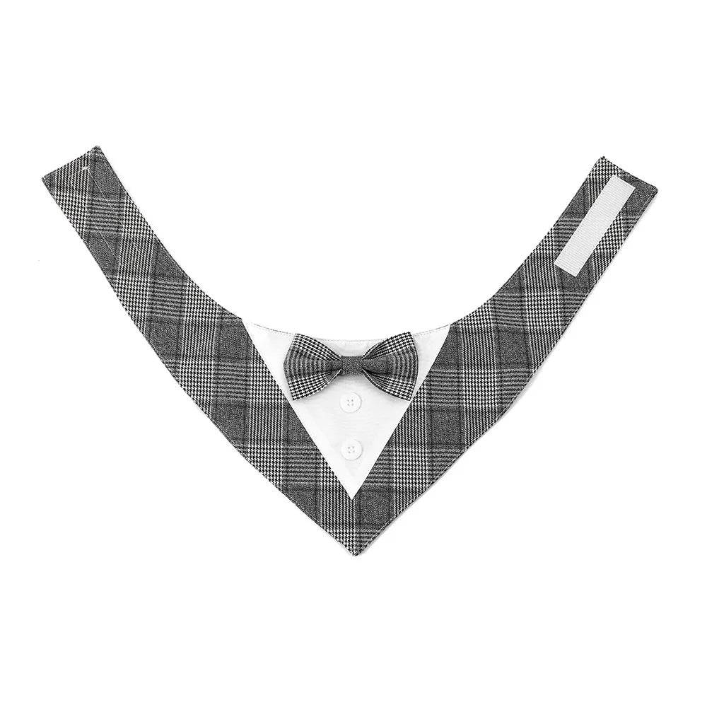 Dog Bow Tie & Bandana Set - Gray Plaid / S-suit 3-8kg / SPC (S-suit 3-8kg)