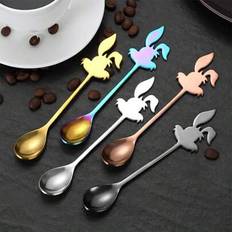 1/2 st högkvalitativa skedar i 304 rostfritt stål, snygga långskaftade kaffe-/dessertskedar i koreansk kanindesign, 3 gånger polerade, lämpliga som pr - Multifärgad (1 st silver,2 st silver)