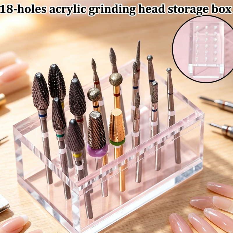 NEW 18 Holes Nail Drill Bits Organizer Stand Acrylic & Wood Polish Grind Head Holder Electric Nail File Bit Storage for Manicure
