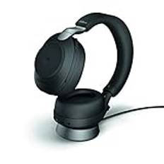 Jabra Evolve2 85 trådlöst headset med laddningsstation - Bullerdämpande Microsoft Teams- certifierade stereohörlurar med lång batteritid - USB-A Bluetooth-adapter - svart