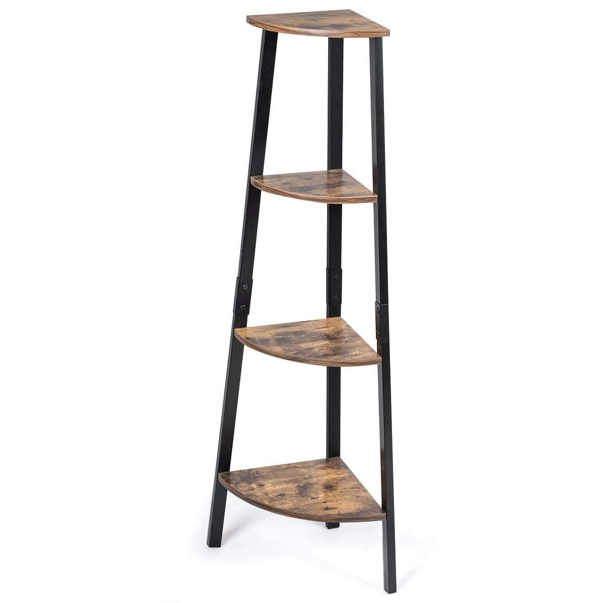 Industriel hjørnehylde plantehylde med 4 niveauer 34 x 34 x 124,5 cm brun + sort