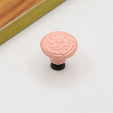 Porcelænsknop med blomstermotiv - Pink