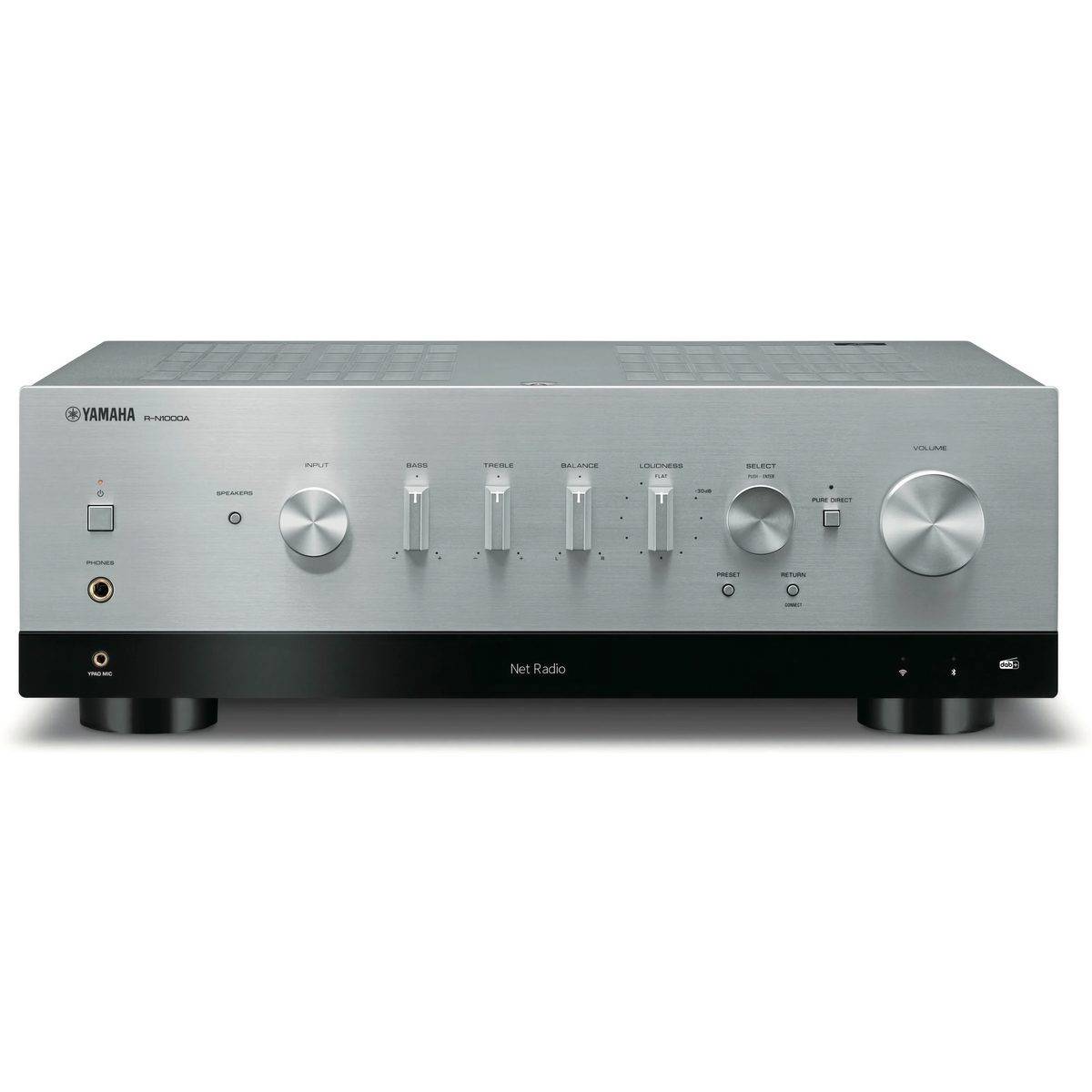 Yamaha R-N1000A silver - Stereo integrerad transistorförstärkare, Deezer, Tidal, Spotify, Qobuz, Amazon Music, Apple Music, AM/FM-mottagare