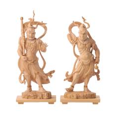 Tiny Buddha Kongo Rikishi Statue Set of 2 Agata Ungata Buddha Statue Figure Wood Carving Ornament Buddha Statue World Kongo (Wooden Boxwood)_Nio (GSB