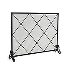 Fireplace Screen Guard, Free Standing Fire Place Screen for Brick Fireplace, Diamond Lattice Design Spark Guard Fire Screen Protector, Black/Gold, 99×22×77cm