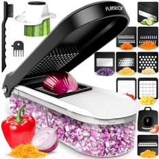 Fullstar Mandolin skivare för kök - grönsakshackare, lökpotatis mat grönsaksskärare och skärare med behållare, kökstillbehör och tillbehör, tillbehör för hemmet (10-i-1, vit/svart)