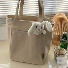 1 ST Canvas Stor väska för kvinnor, New Style 2025, College Student School Bag, Pendlingsväska, Casual Large Capacity Axelväska (kanin dekorationsdock - Multifärgad - Beige+foder,Svart + foder,Kaki+foder