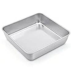 Joyfair Fyrkantig kakform, rostfritt stål bakform, ugnsform, 23,5 x 23,5 x 5 cm, perfekt för brownie/lasagne/kakor, hälsosam och hållbar, lätt att rengöra och diskmaskinstålig