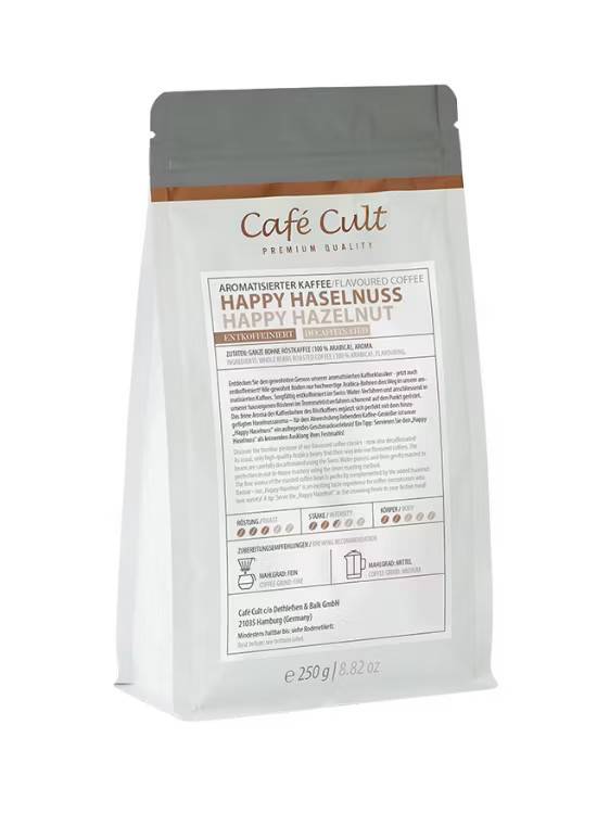 Café Cult Smaksatt kaffe Happy Hazelnut koffeinfria kaffebönor 250g