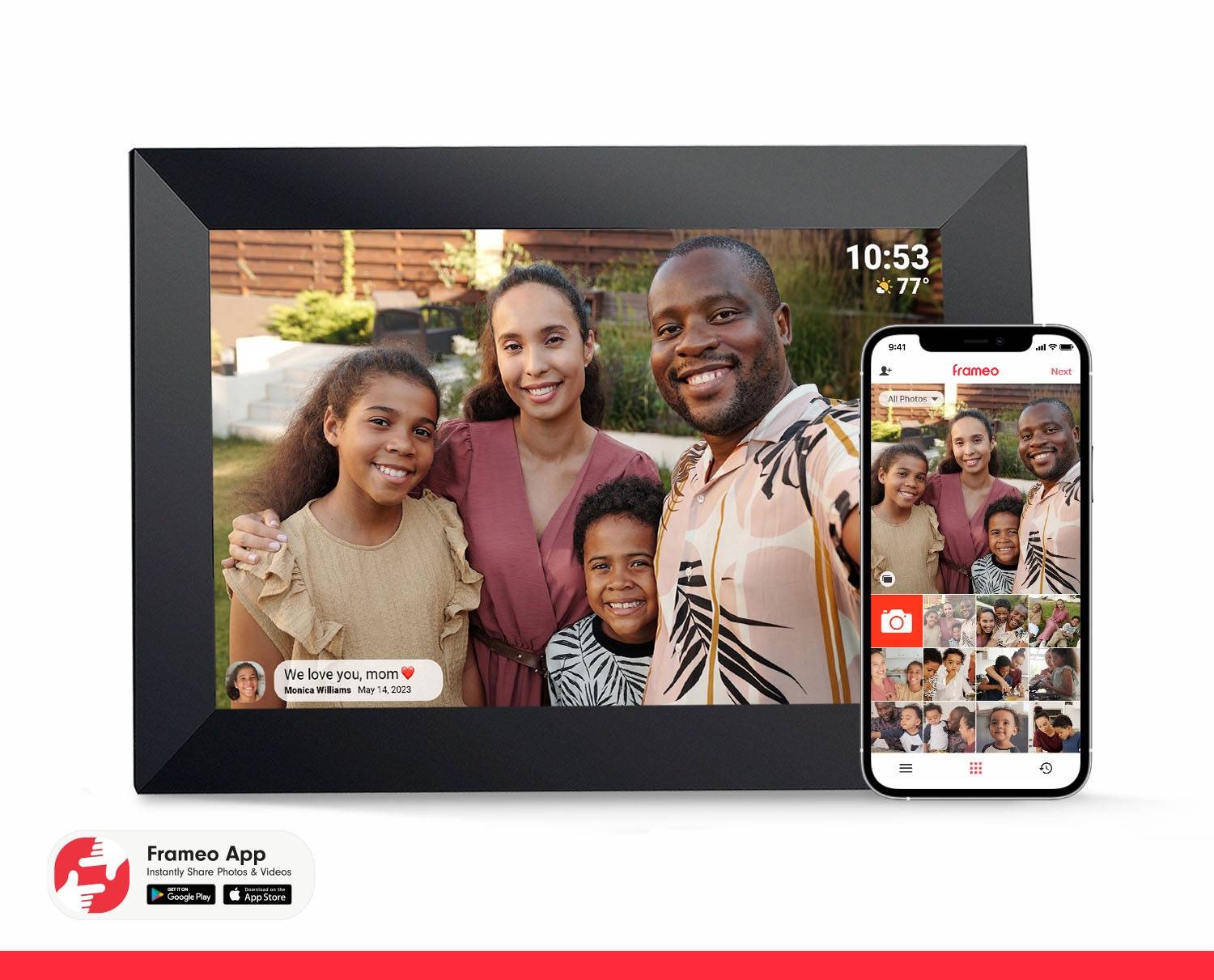 FRAMEO 10.1 Inch Smart WiFi Digital Photo Frame Auto-Rotate Portrait and Landscape Share Moments Instantly via Frameo App
