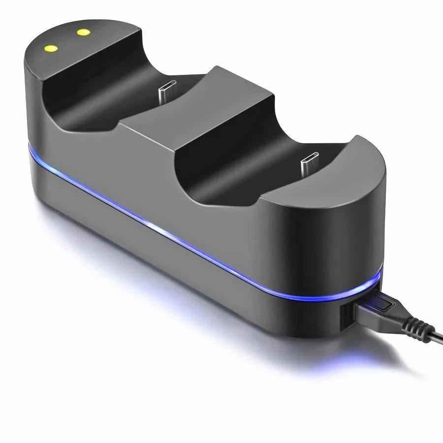PS4-kontrollerladdare för Sony PS4 / PS4 Pro / PS4 Slim DualShock 4-kontroller, Dubbel USB LED-indikatorlampa svart