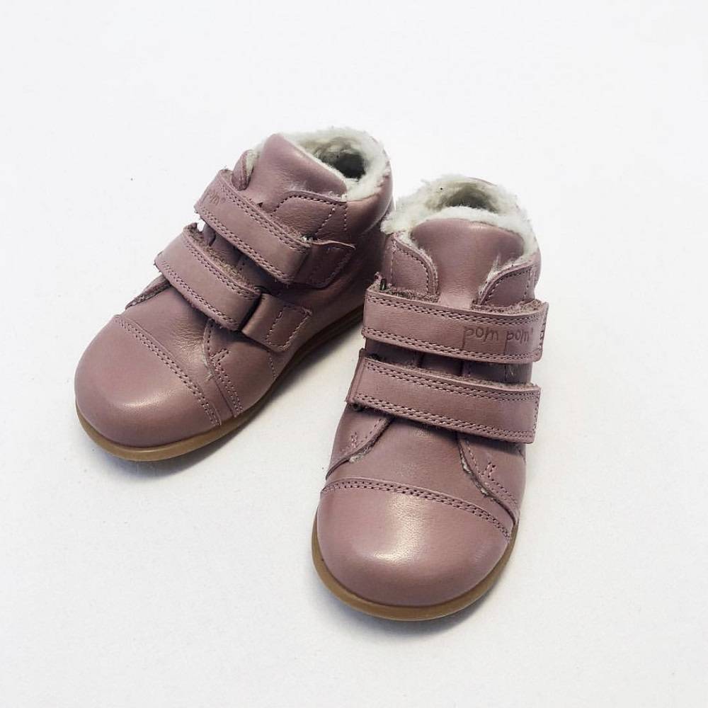 Pom Pom Starter Sko i Uld med Velcro, Old Rose 20