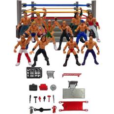 Mini wrestling figur legesæt, wrestler Warriors legetøj med firkantet ring og tilbehør, sjov miniature kampfigurer gave til drenge drenge[GL]