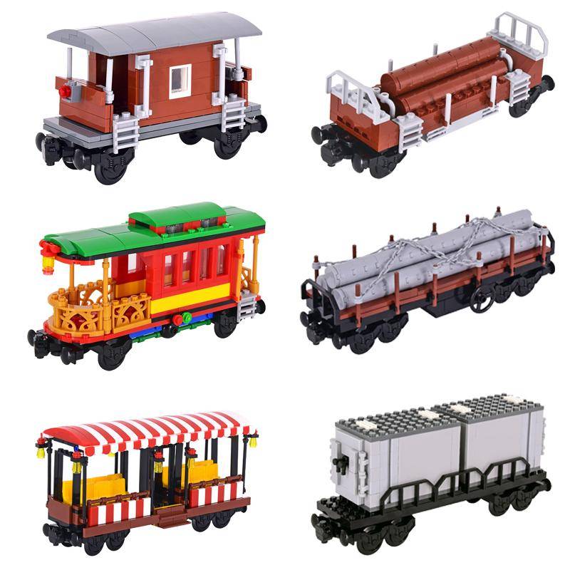 Kreativa Expertidéer Stad Jul Retro Sightseeing Vagn Stridsvagn Tåg MOC Järnvägsexpress Byggklossar Leksaker