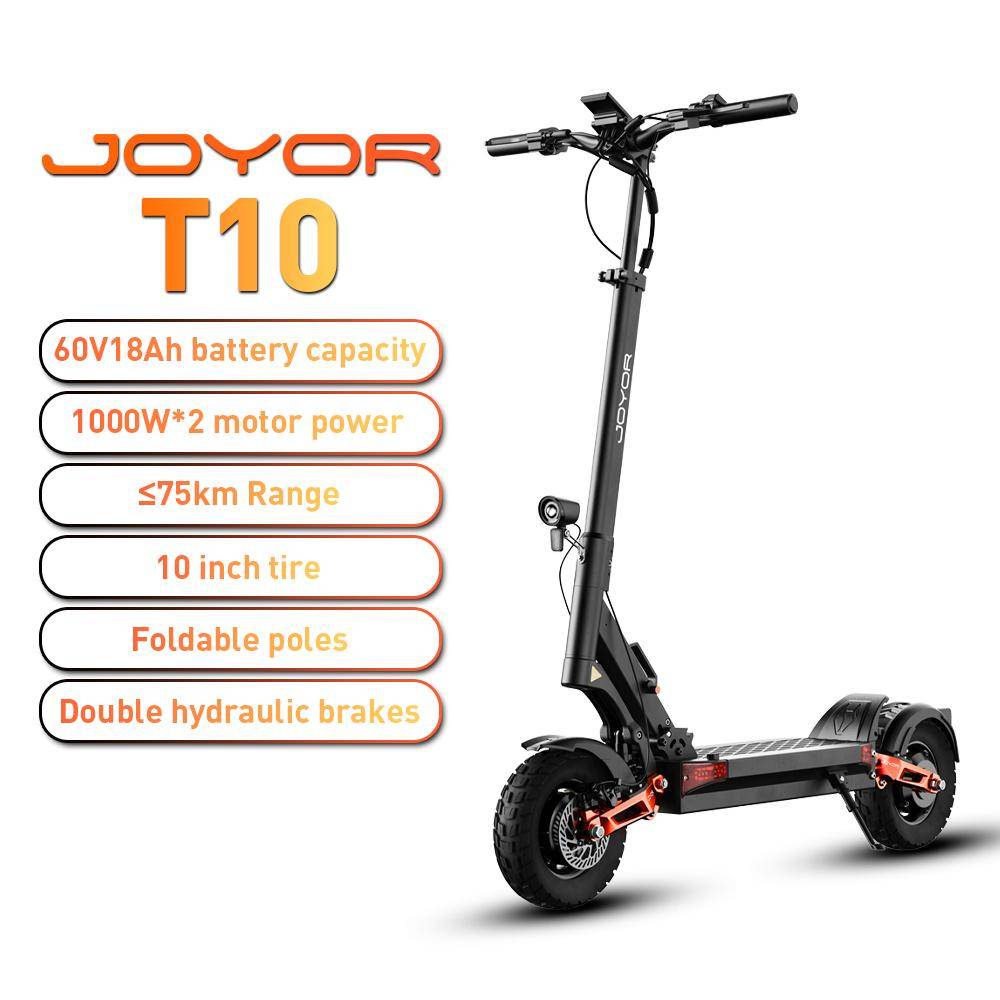 JOYOR T10 Stadspendlare Elsparkcykel 1000W Dubbelmotor 60V18Ah Batteri E-skoter För Vuxen 10 Tum Breda Däck El-skoter