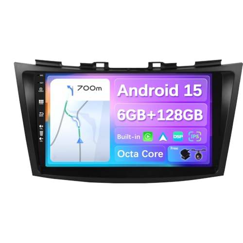 BXLIYER – 6G 128G – Android 14 IPS bilradio passar Suzuki Swift/Ertiga (2011–2017) – Trådlös CarPlay/Android Auto/DSP – kamera och mikrofon – 9 tum 2 Din – DAB rattkontroll fast båt 360 kamera