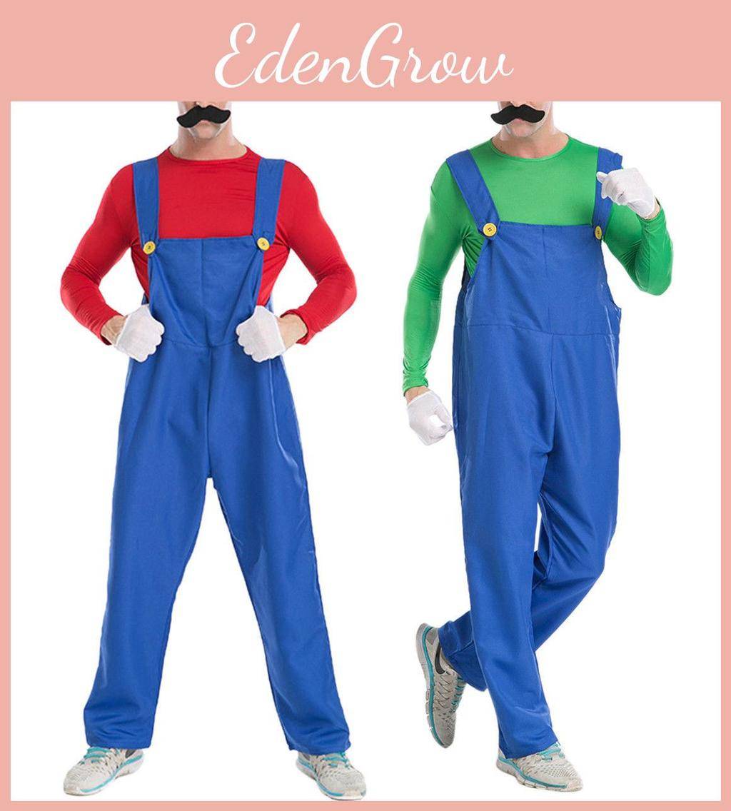 Super Mario Bros Luigi Tecknad Cosplay Kostym Andningsbar Polyester Bekväm Helkroppsdräkt För Halloween Och Festivaler 105-120cm blue