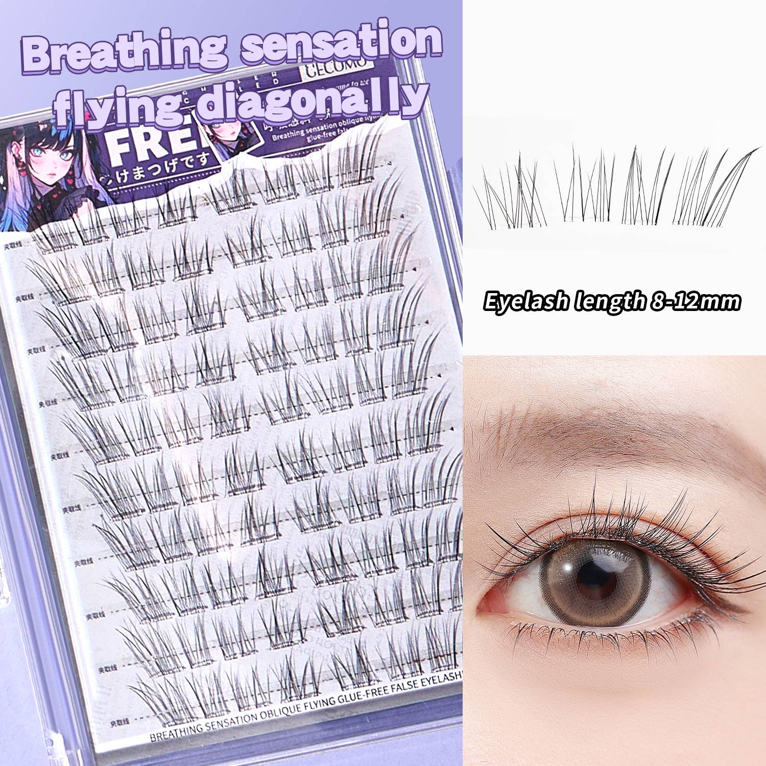 10 Row Fluffy Glue-Free False Eyelashes DIY Self-Adhesive Segmented Upper Lashes Thick Natural Easy Application Enlarge Eyes