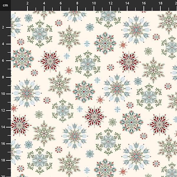 "Nordic Holiday Village, Cream Snowflakes" by Mary Jane.