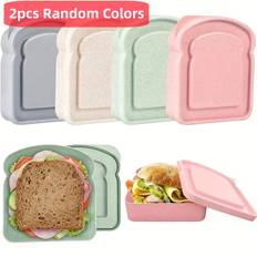 TEMU 2pcs Wheat Straw Bread Boxes, Reusable Rectangle Sandwich Storage Containers, Portable For Outdoor And Kitchen Use