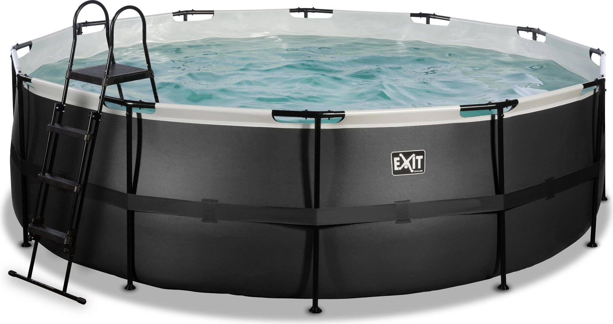Frame Pool Ø 450 x 122 cm Inkl. Patronfiltersystem - Black Leather Style, 1 st med stege och reparationsset för liner