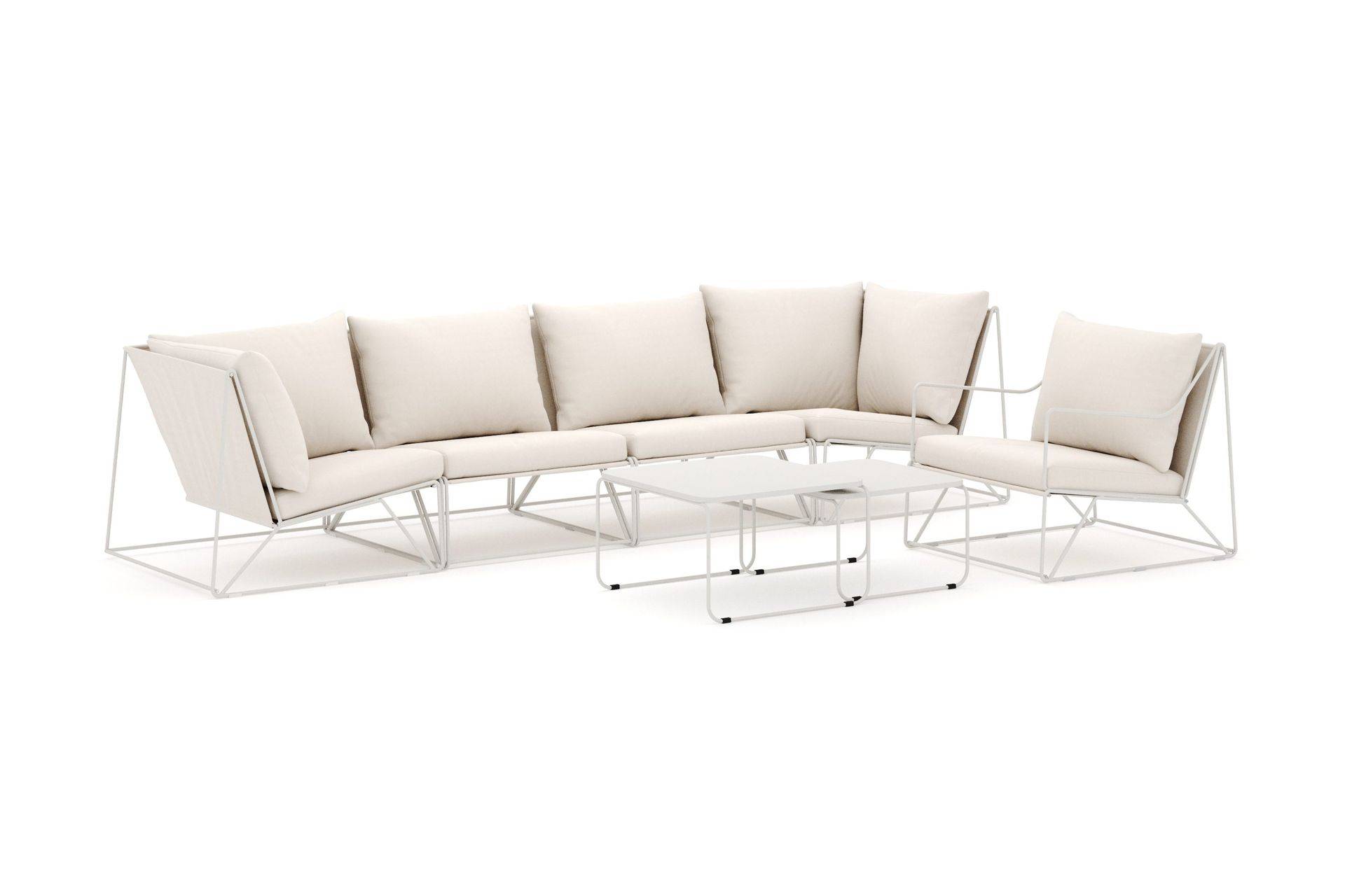 Usteryd udendørs lige 5-personers sofa med lænestol - Beige/Beige