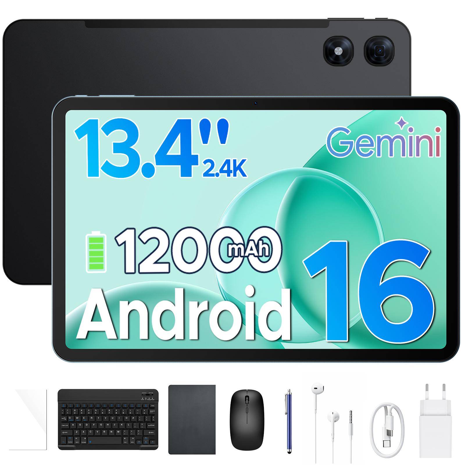 AP13 Pro 13,4-tums surfplatta, 48 GB + 256 GB, 2,4K 120Hz Android 16, Octa-Core, 12000 mAh, 5G WIFI, 4G LTE, 3,5 mm hörlursuttag, Tangentbord, Fodral