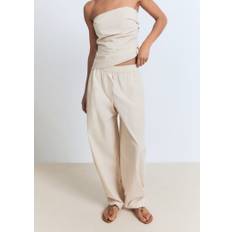 MANGO Paper bag Cotton Trousers Dam Byxor Stl. M - Från Magasin - Light Beige (M)