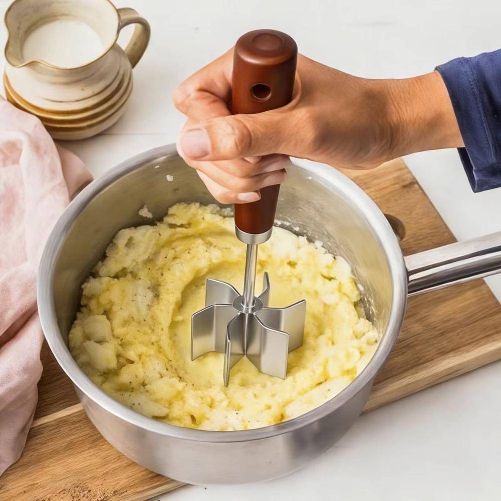 Stainless Steel Kitchen Meat Chopper Wooden Handle Potato Smasher Durable Food Grinder  Avocado