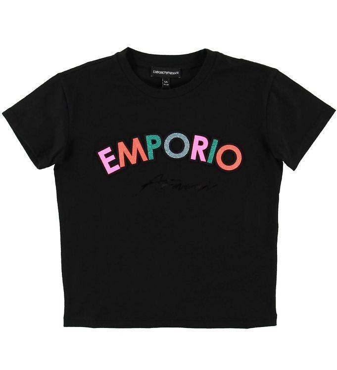 Emporio Armani T-shirt - Sort m. Glimmer/Patches - Emporio Armani - 4 år (104) - T-Shirt