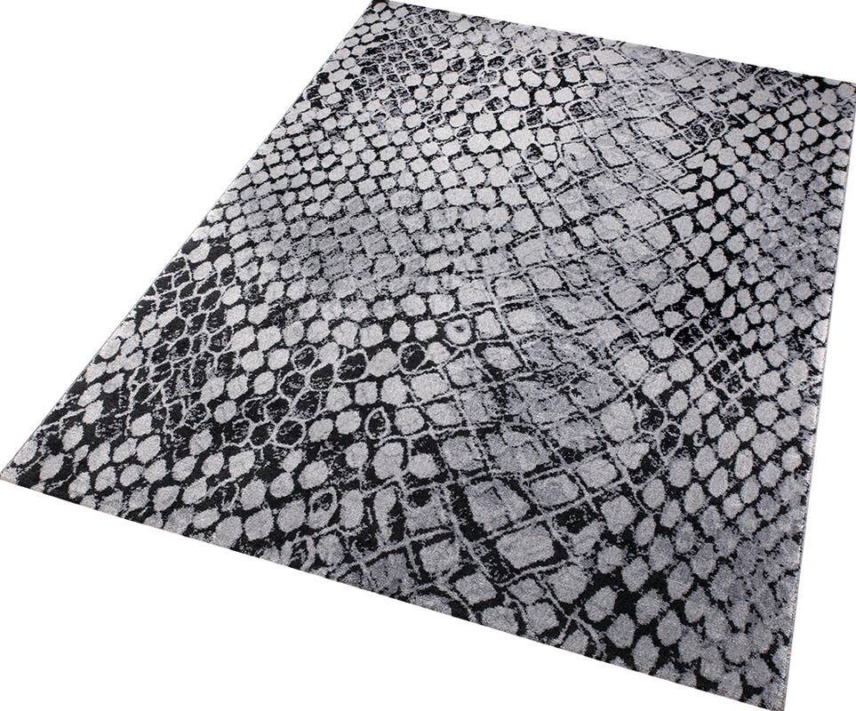 Designer tæppe slangemønster i grå-hvid 160x225 cm.