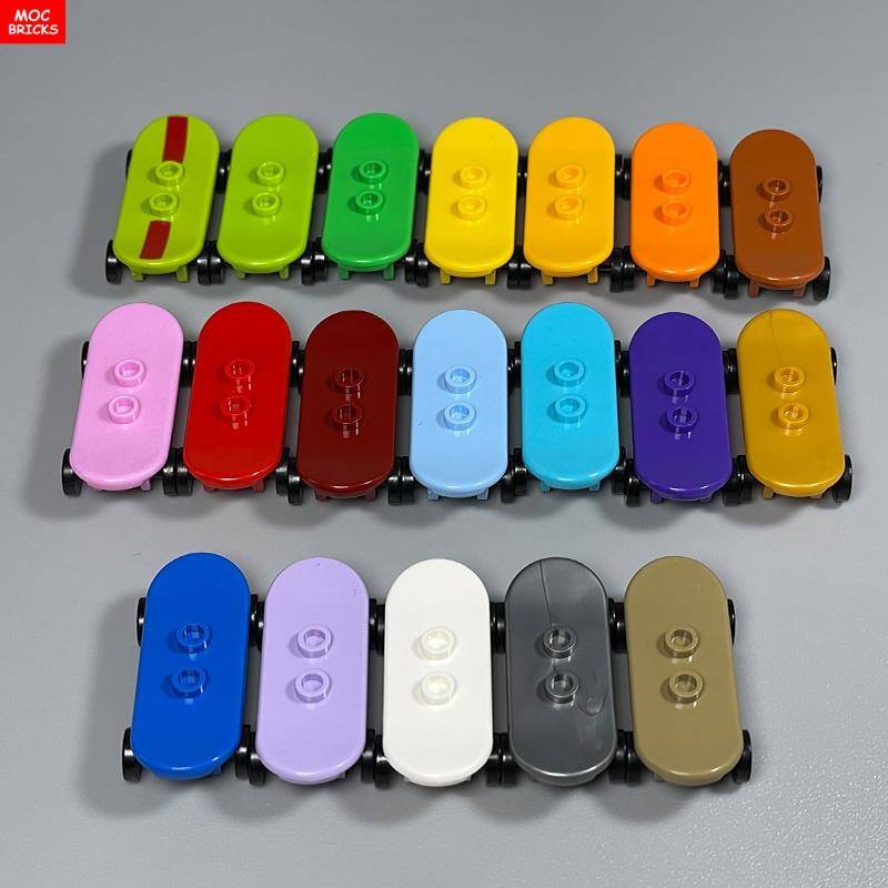 6 st MOC Byggstenar Spelare Skateboard med Hjul Park Gata Scen Byggklossar 88422 42511 Plast Barnleksaker Gåvor