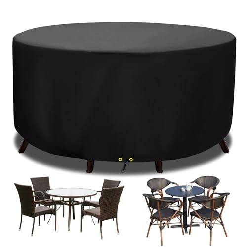 Funshot Runda trädgårdsmöbelöverdrag, vattentätt trädgårdsbordsöverdrag runt 420D Oxford-tyg runt uteplatsbord set för utomhusbruk, vindtätt, UV-skydd, Ø 190 x 80 cm, svart