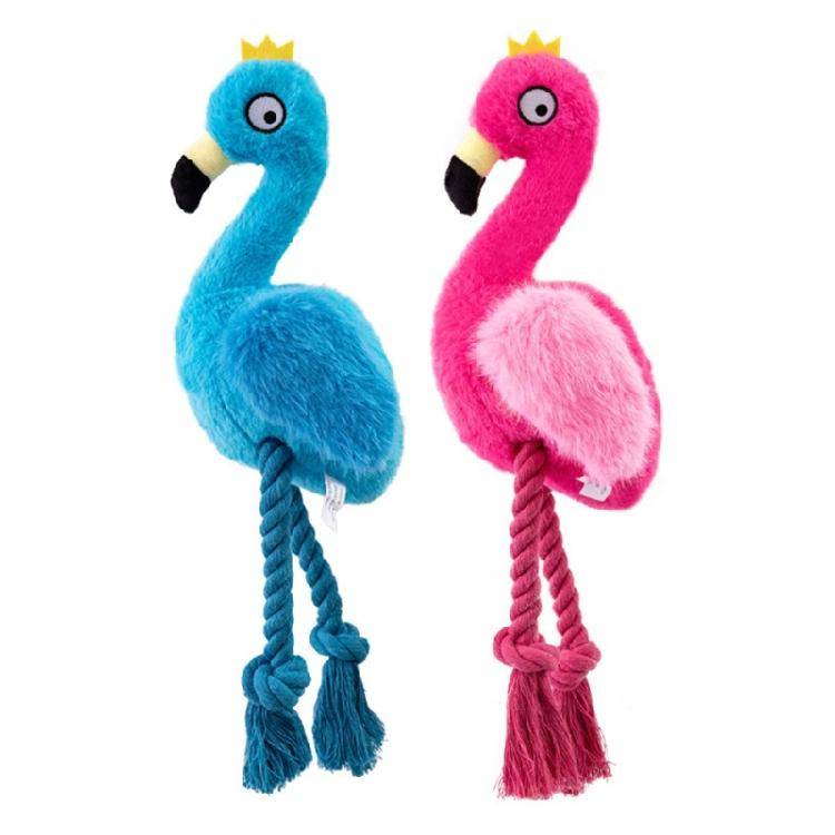 Plysch Flamingo Bomullsrep Tugg- och Drag-leksak för Hund Pipande Rivtålig Hämta-leksak för Husdjur Utomhusaktivitet violett