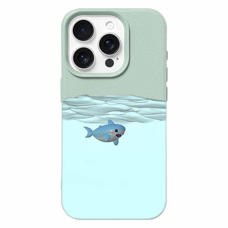 Cute Little Shark Apple 16 Cartoon IPhone 14 Mobile Phone Case 13 Silicone 11 Leather Pattern 12promax Anti-fall 15 Apple XS