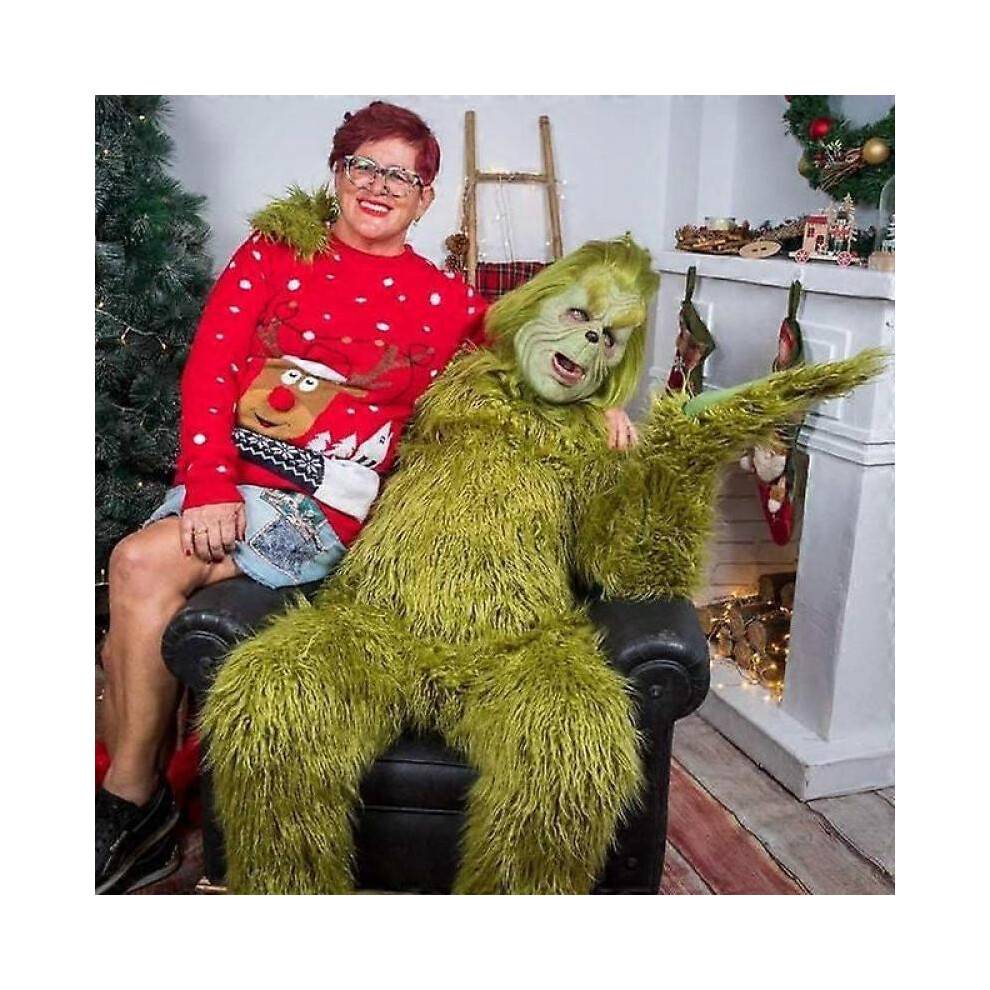 (90cm, green) 2025 Halloween Grinch Costume with Furry Pants Christmas Role Play Suit Funny Cosplay Outfit
