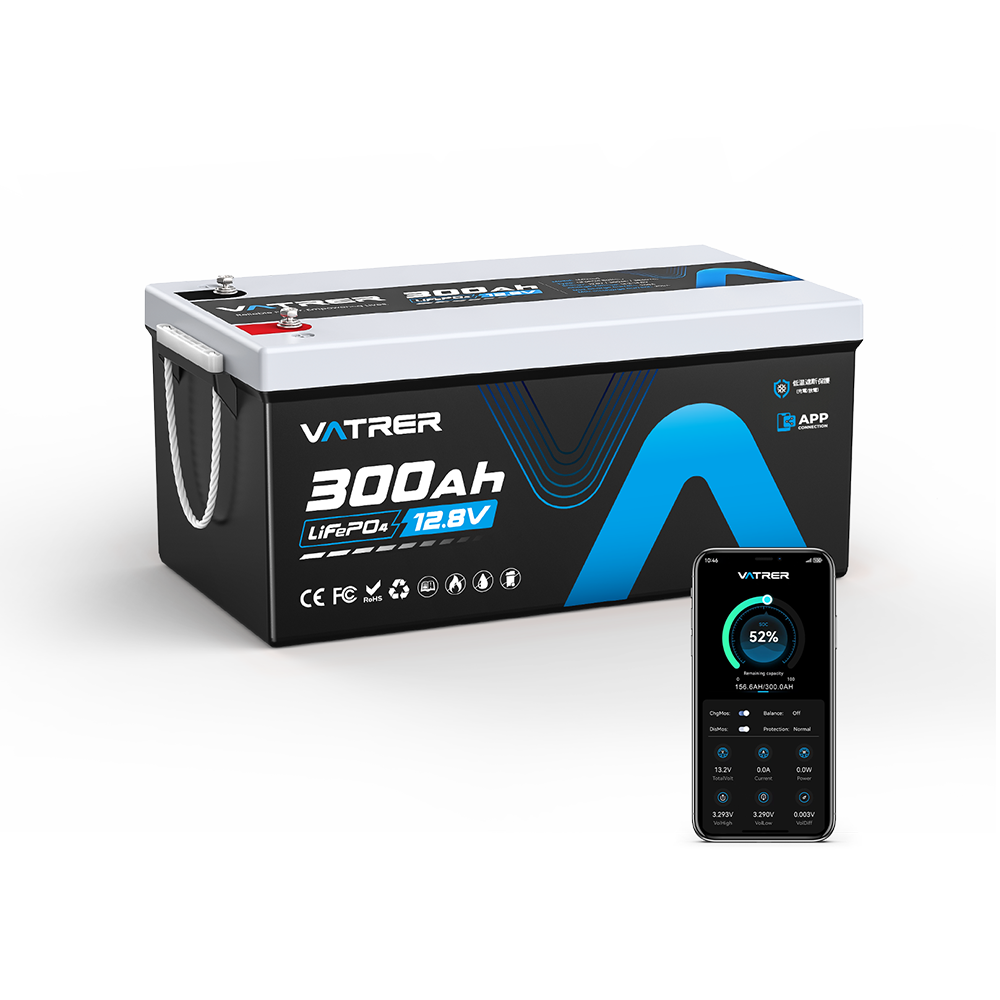 Vatrer 12V 300Ah Bluetooth LiFePO4 Lithium Battery EU - 520×269×220 MM / 10 PACK