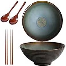 Sightday nudelskål set med 2 – 1 200 ml keramisk skål för pasta, mellanmål, soppa, sallad, flingor (vintage grön) med ramenskedar och ätpinnar
