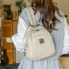 Women&#39;s Fabric Oxford Cloth Shell Shape Fashion Backpack, Multi-Pocket Design Can Hold Water Bottle, Suitable For Women - Beige