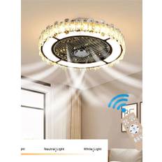 Round Crystal Flush Mount LED Ceiling Fan Light