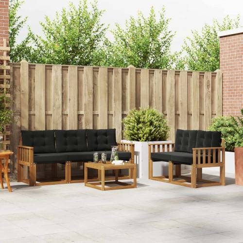 Utomhussoffset med kudde 6 pcs Naturlig och svart